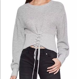 BCBG MAXAZRIA Merino Wool-blend Light Gray Corset Sweater Sz XS